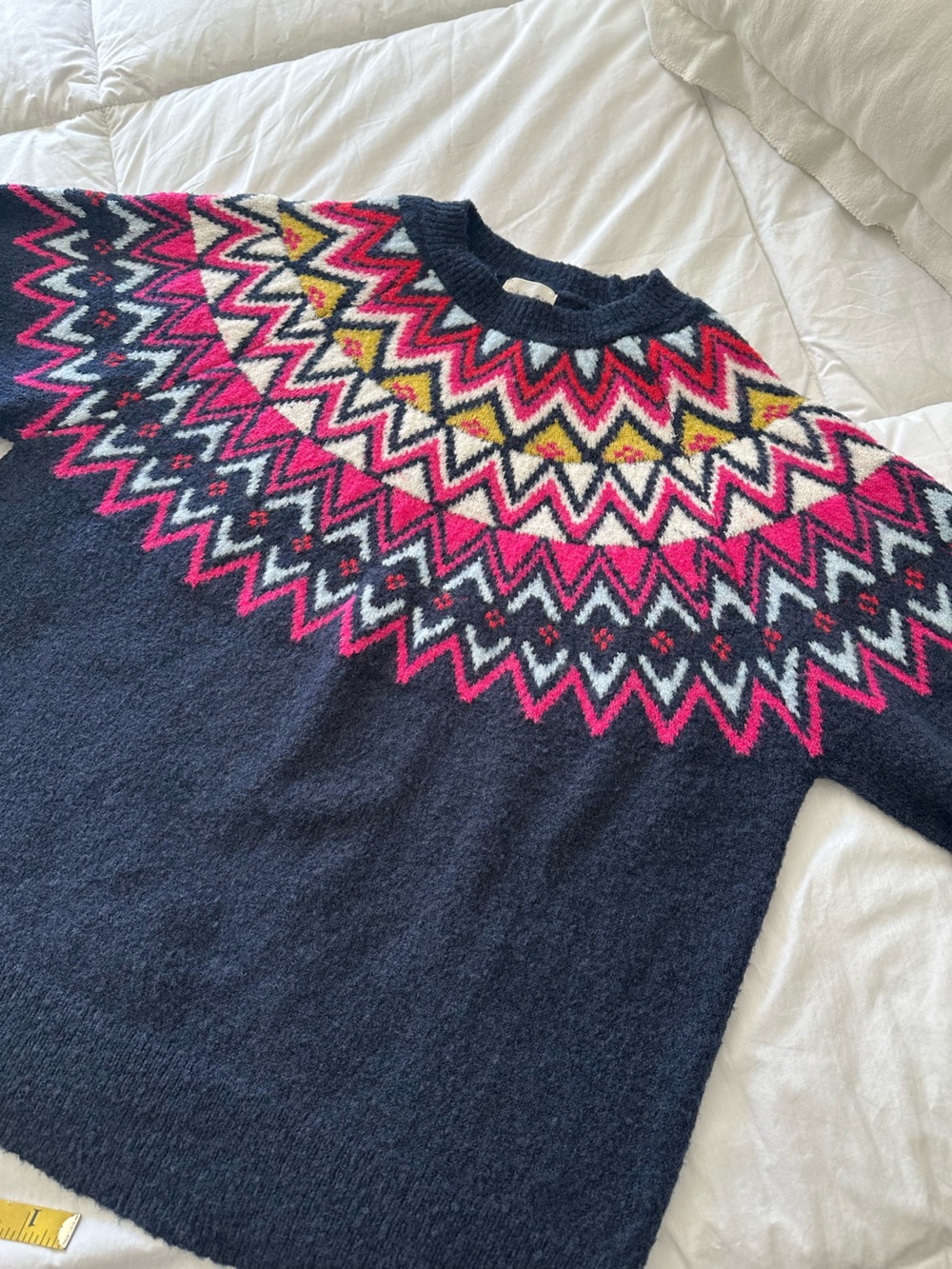 Caslon Nordstrom Fair Isle Crewneck Navy Sweater with Accents size large - Picture 7 of 11